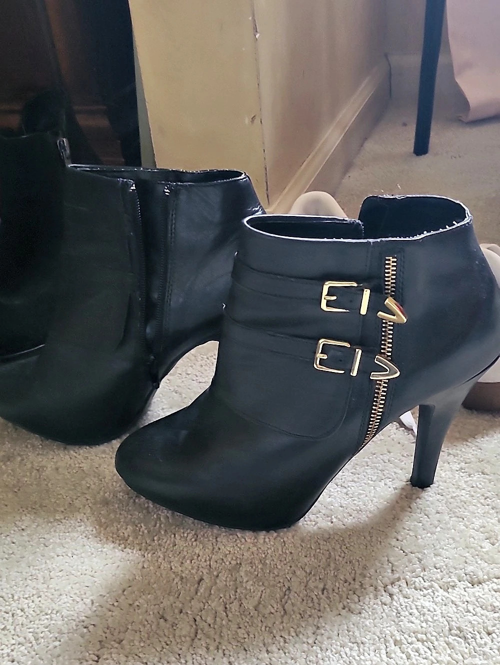 Black Ankle Boots with Gold-Tone Hardware